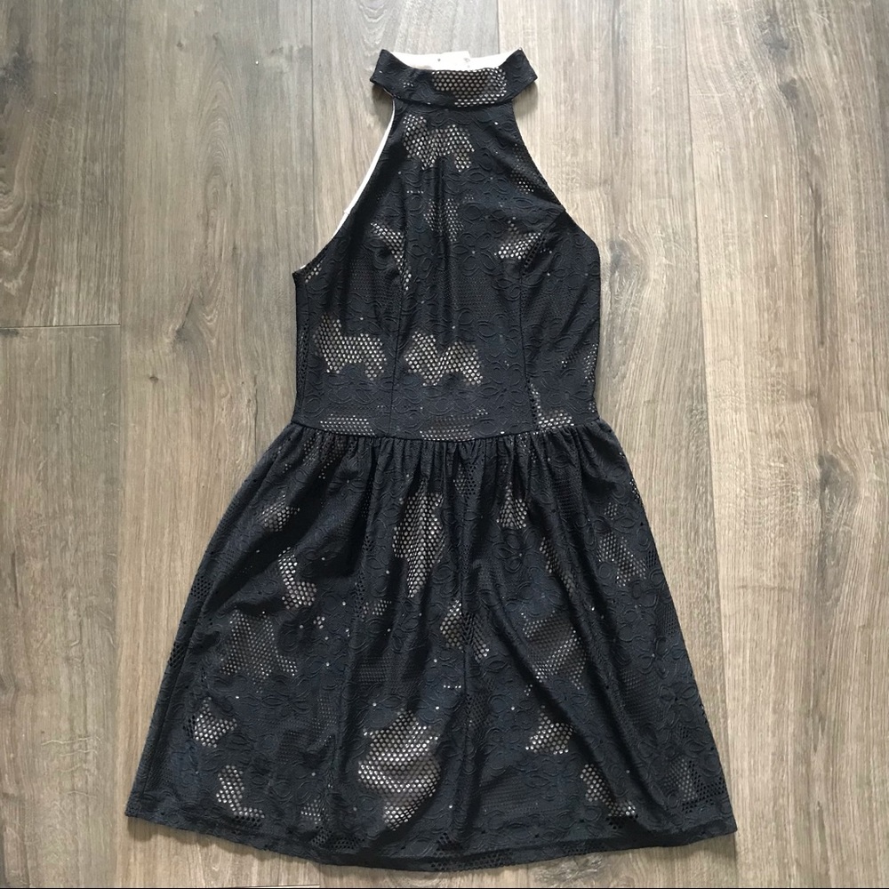 High-Neck Lace Circle Dress